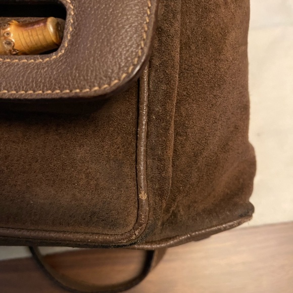 Cute Gucci backpack in brown leather and suede, with bamboo accents - Picture 12 of 16